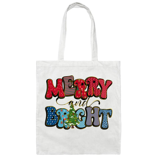 MERRY & BRIGHT RED & BLUE CHRISTMAS TOTE