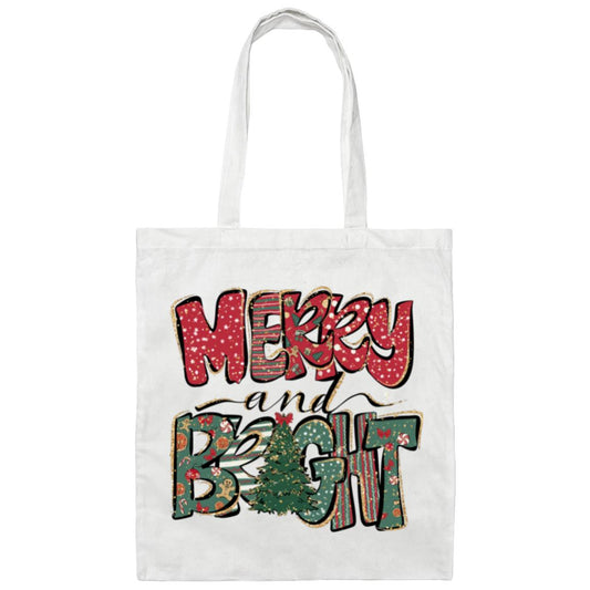 MERRY & BRIGHT RED & GREEN PRINT CHRISTMAS TOTE